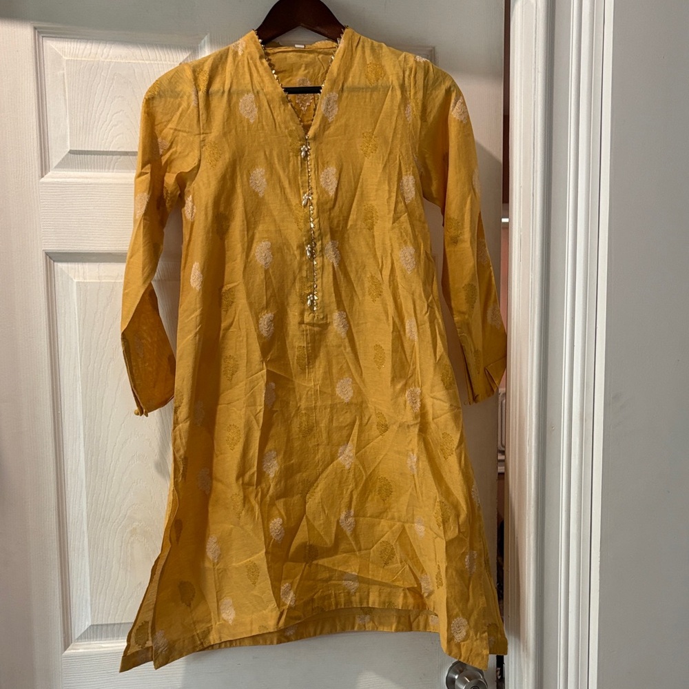 Ethnic Indian Wear Mustard Long Sleeve Dress